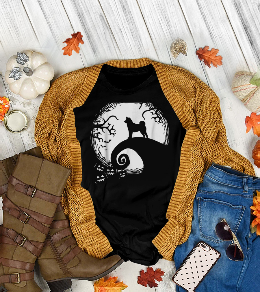 Funny Shiba Inu and Moon Nightmare Hill Scene T-Shirt