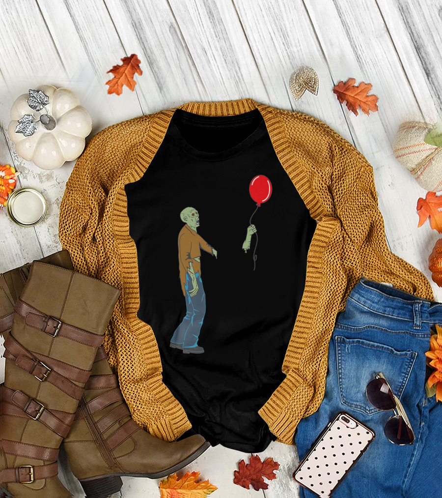 Funny Zombie with Floating Red Balloon T-Shirt