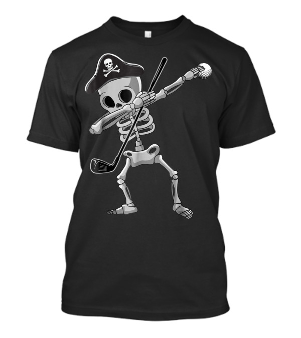 Golf Dabbing Skeleton Pirate Hat Skull Crossbones T-Shirt