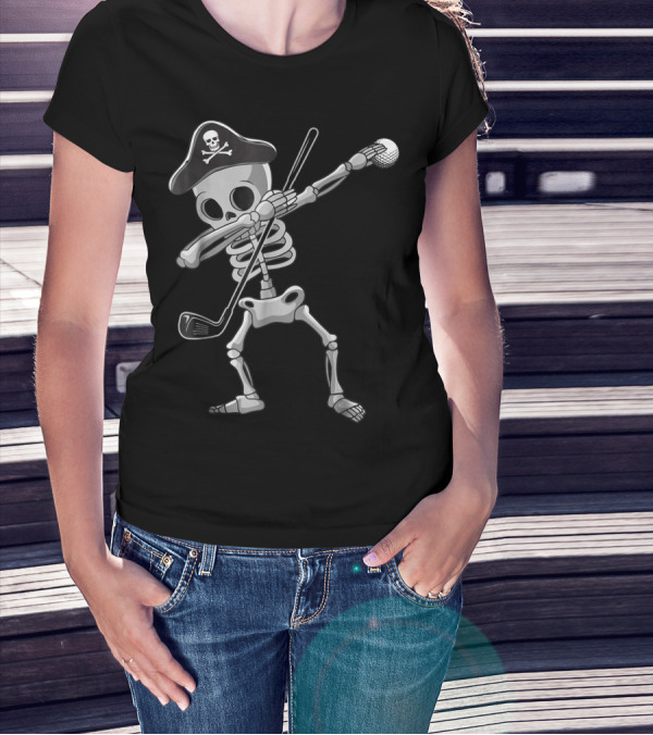 Golf Dabbing Skeleton Pirate Hat Skull Crossbones T-Shirt