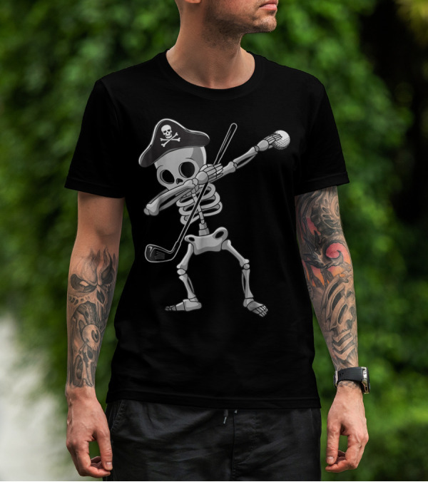 Golf Dabbing Skeleton Pirate Hat Skull Crossbones T-Shirt