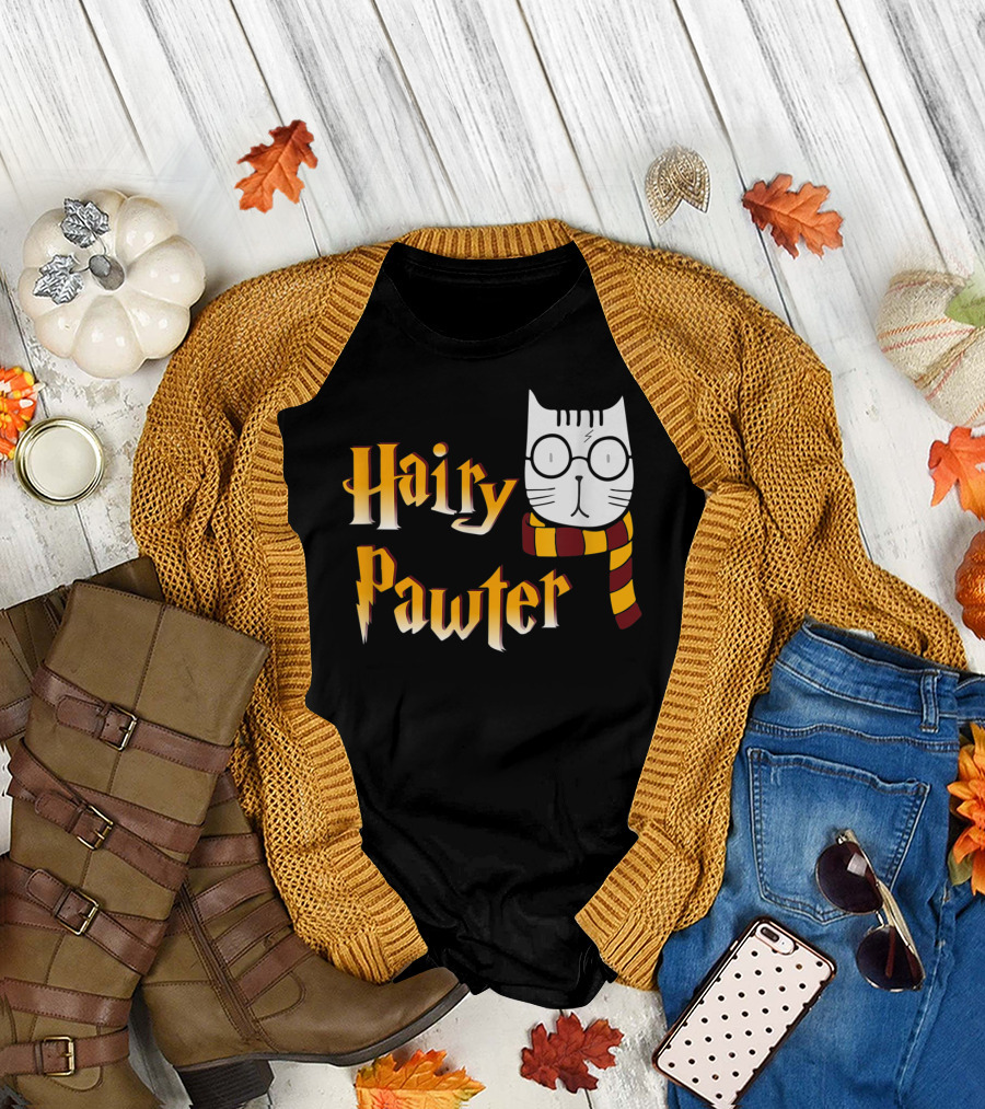Hairy Pawter Cat with Glasses and Scarf T-Shirt