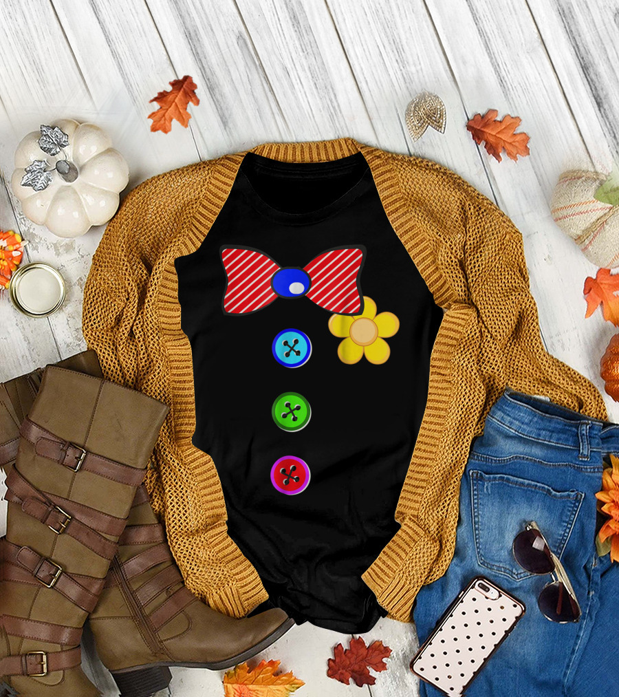 Red Striped Clown Bowtie and Colorful Buttons Halloween Costume for Man T-Shirt