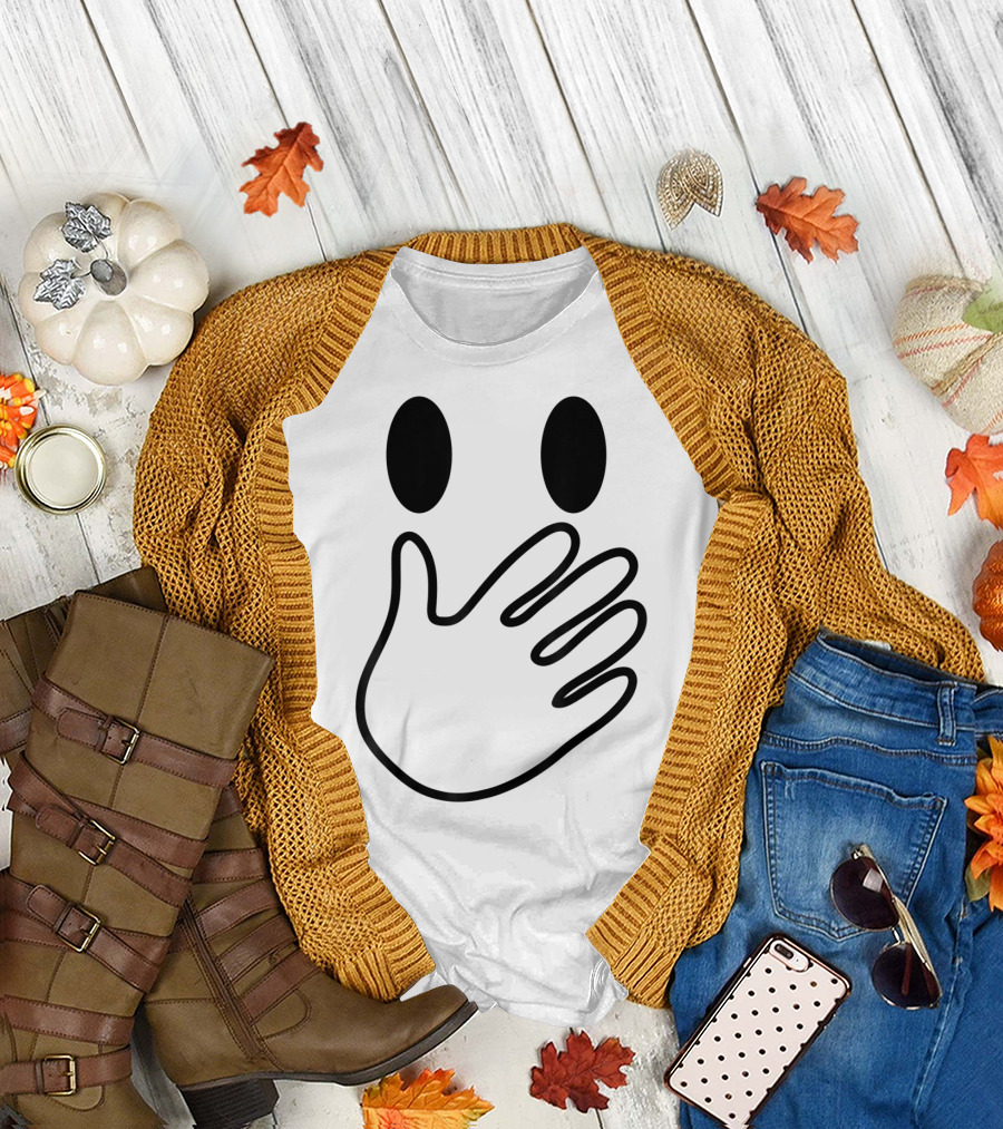 Halloween Hand Over Mouth Emoji Face Costume T-Shirt