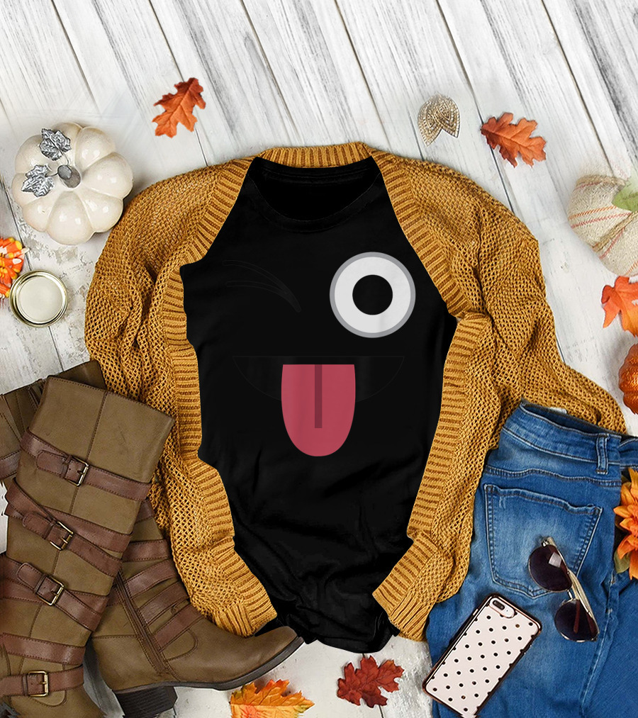 Halloween Ghost Winking Tongue Emoji Face T-Shirt
