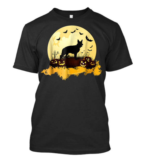 German Shepherd Silhouette Halloween Full Moon Pumpkins Bats T-Shirt