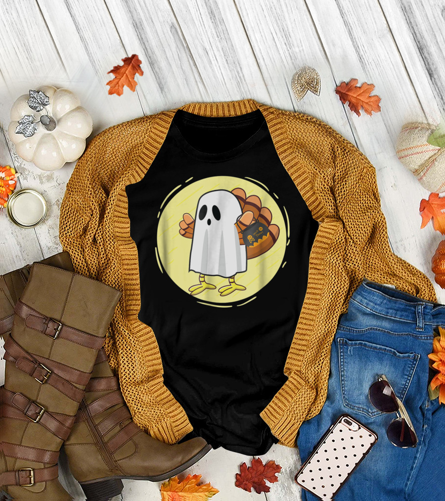 Halloween Ghost Turkey with Trick or Treat Candy Bag T-Shirt