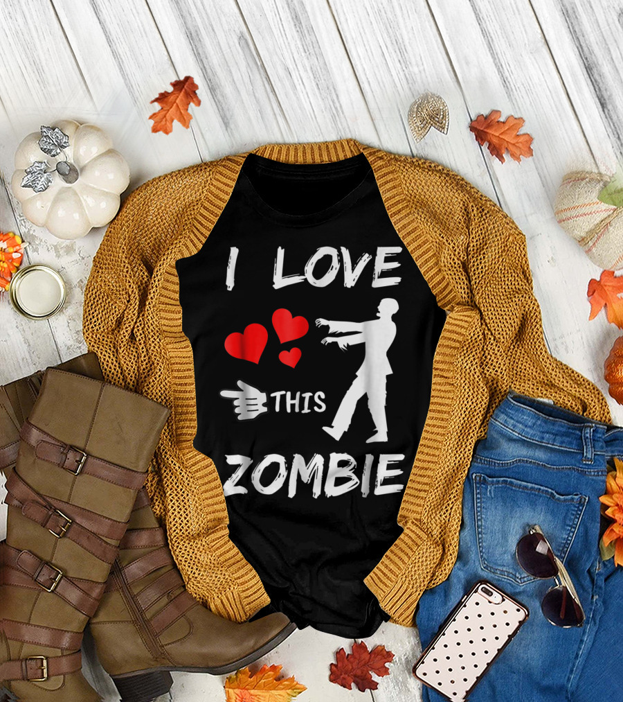 Halloween Matching Couple I Love This Zombie Hearts and Hand Pointer T-Shirt