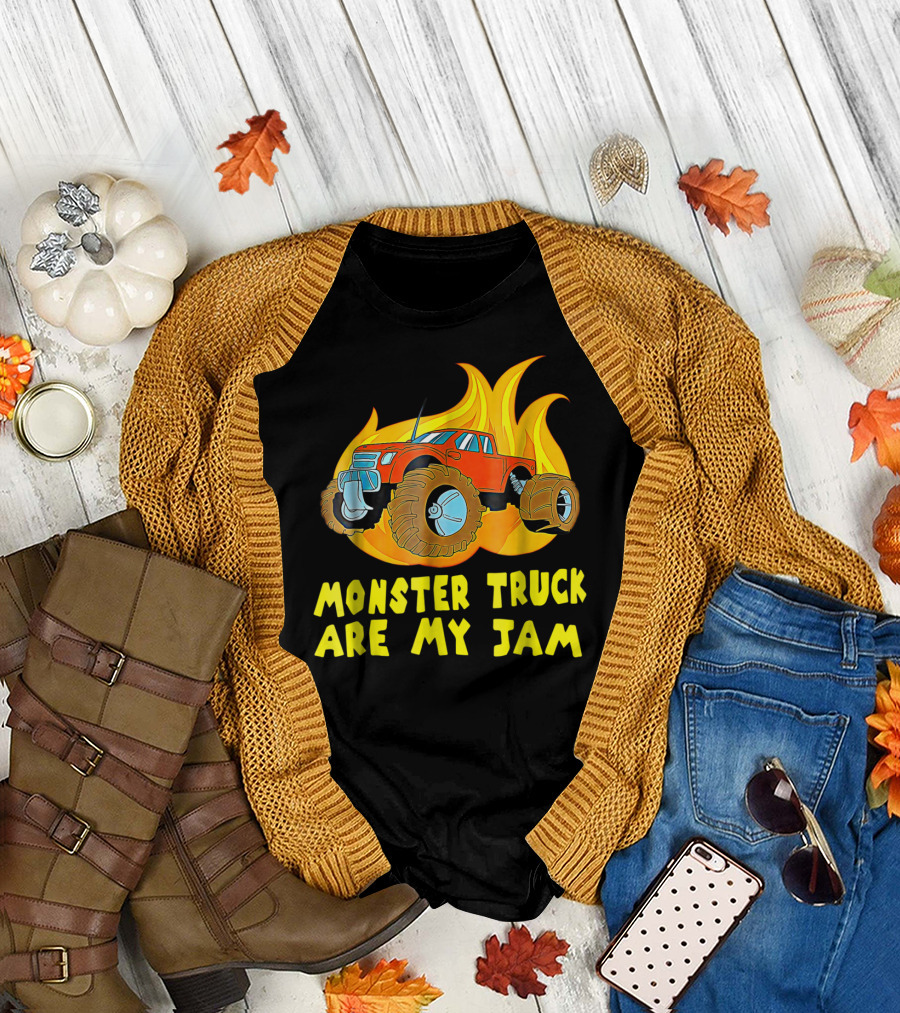 Monster Truck Are My Jam Halloween Flame Adventure T-Shirt