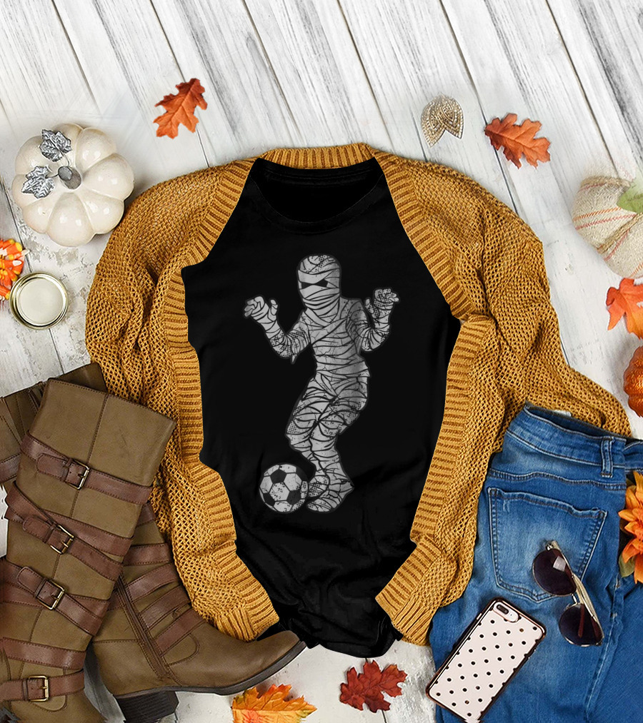 Halloween Soccer Mummy Player Dribbling Ball T-Shirt