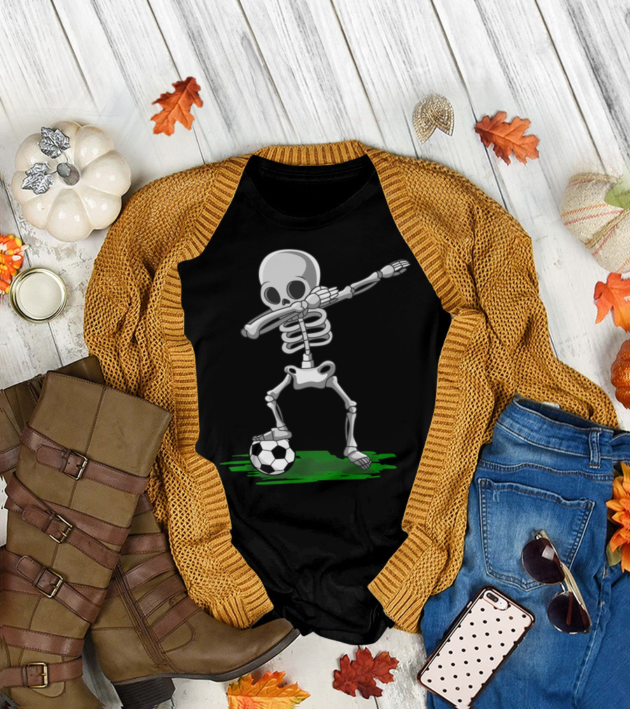 Halloween Soccer Pirate Skeleton Dabbing with Football T-Shirt