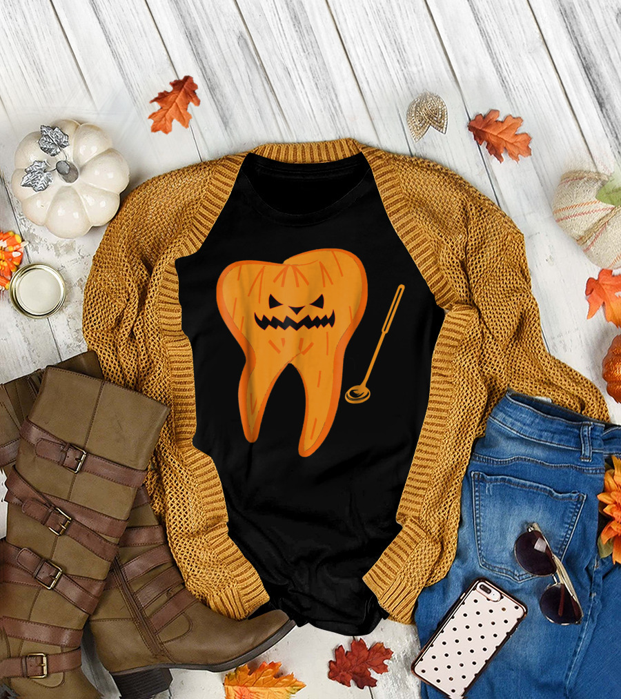 Halloween Spooky Dentist Scary Dental Jack-O'-Lantern Tooth T-Shirt