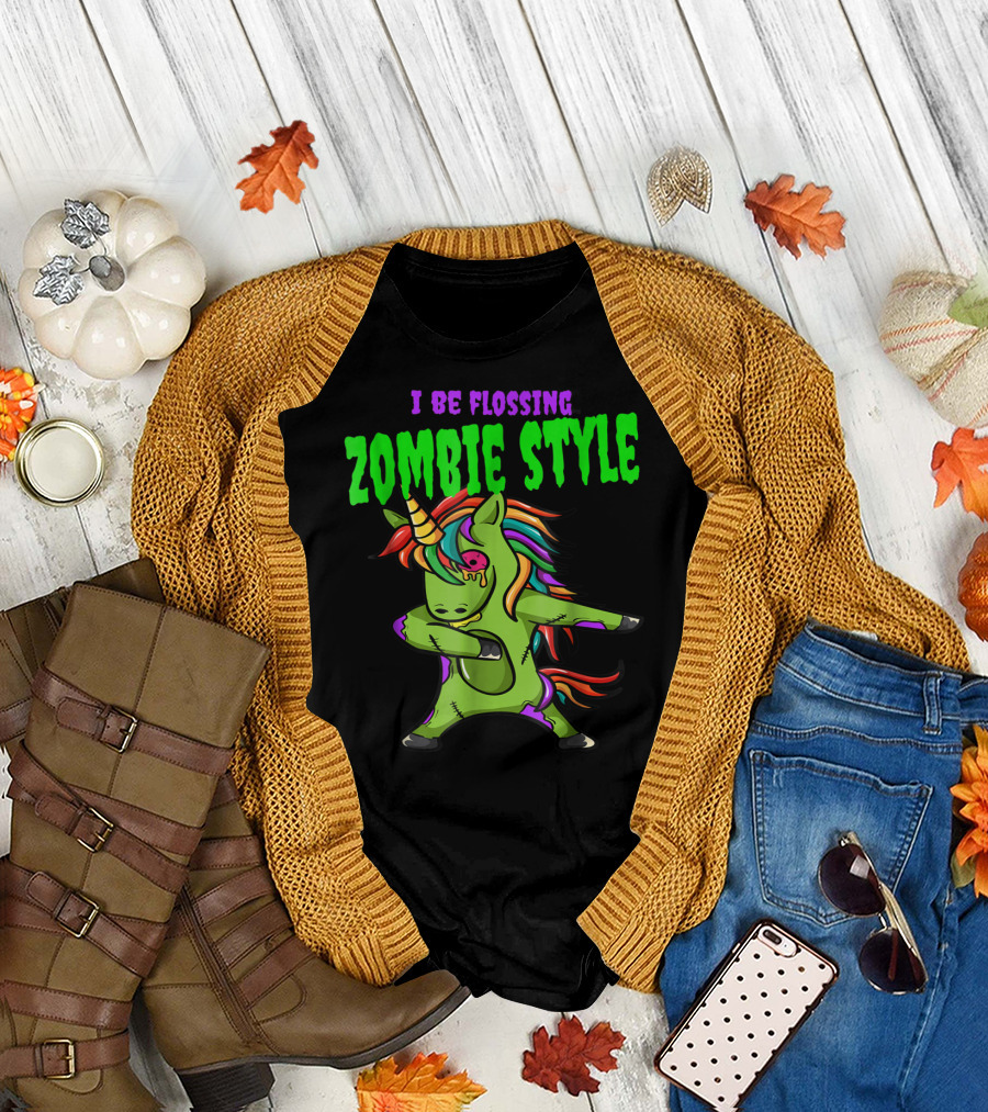 I Be Flossing Zombie Style Unicorn Zombie T-Shirt