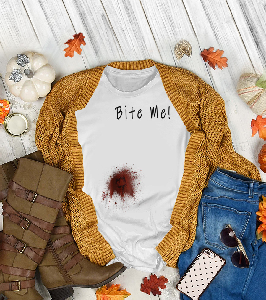 Bite Me Funny Zombie Halloween Bitten Injury Bite Mark T-Shirt