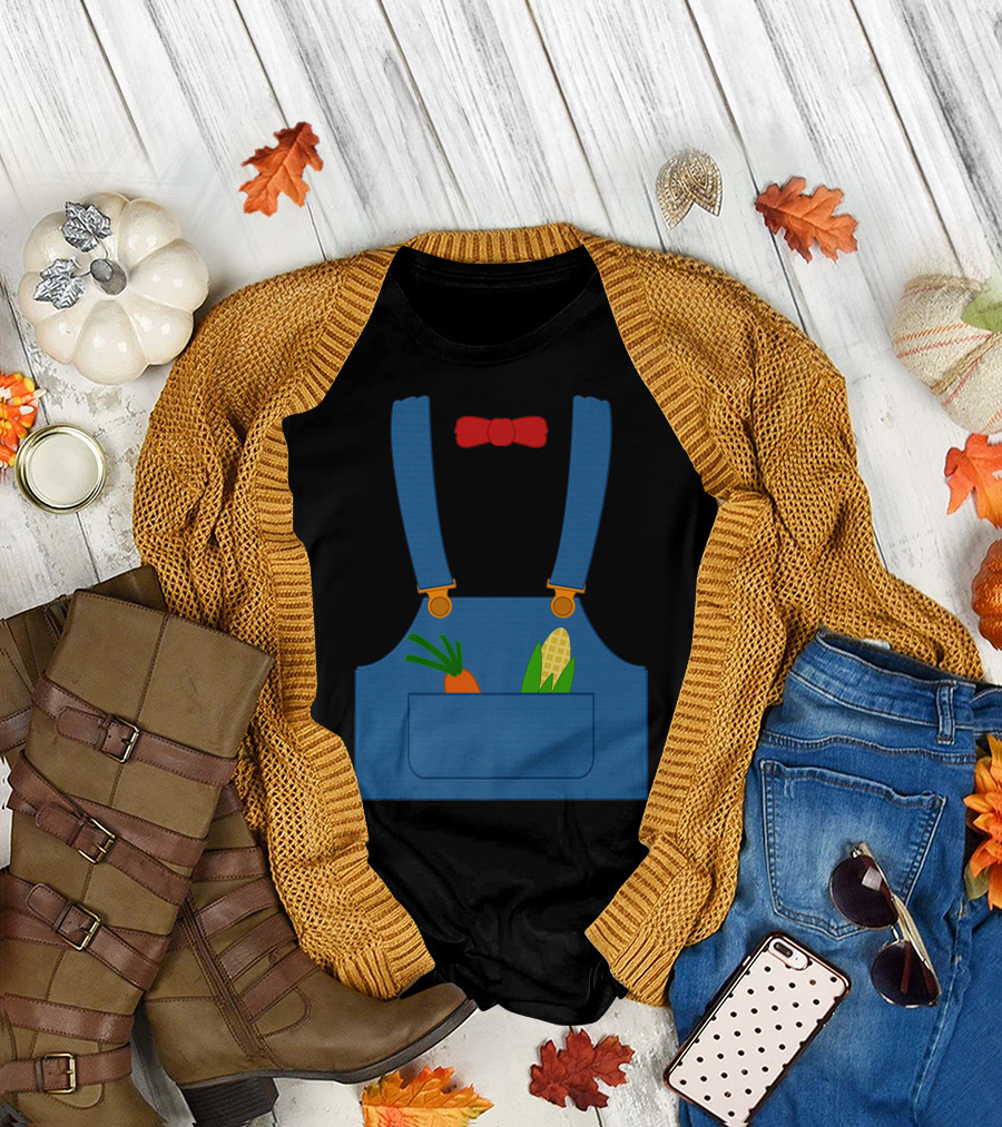 Carrot Corn Farmer Halloween Overall with Red Bow Tie T-Shirt
