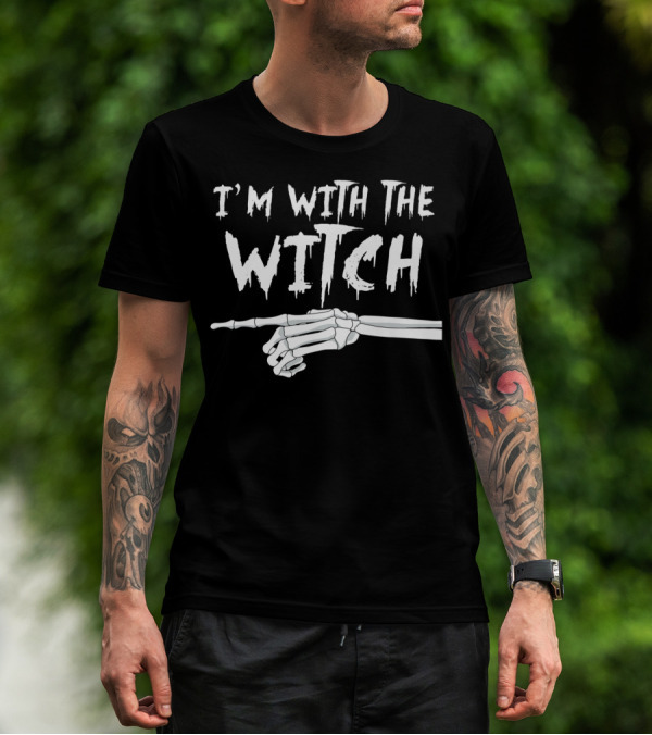 I'm With The Witch Skeleton Hand Pointer T-Shirt