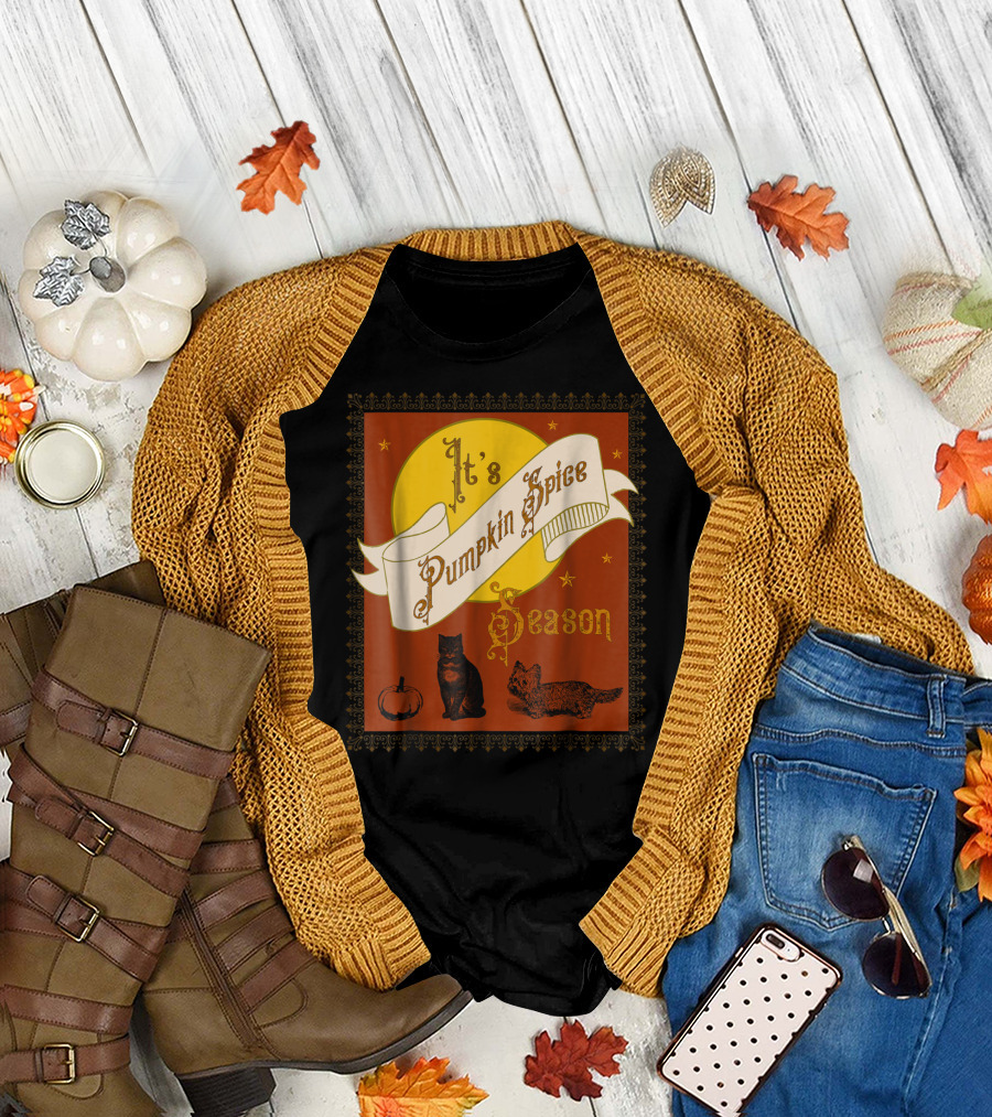 It's Pumpkin Spice Season Fall Moon Cats Stars Pumpkin T-Shirt