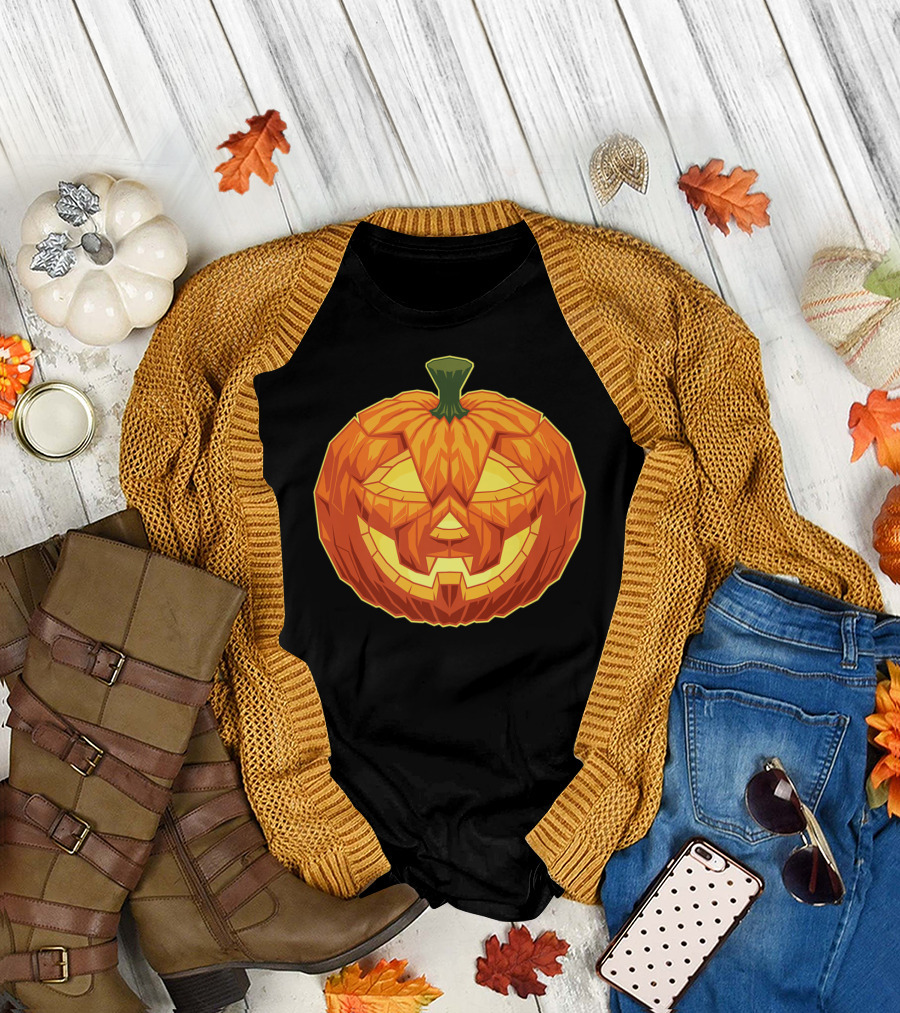 Jacko'lantern Geometric Halloween Pumpkin Face T-Shirt