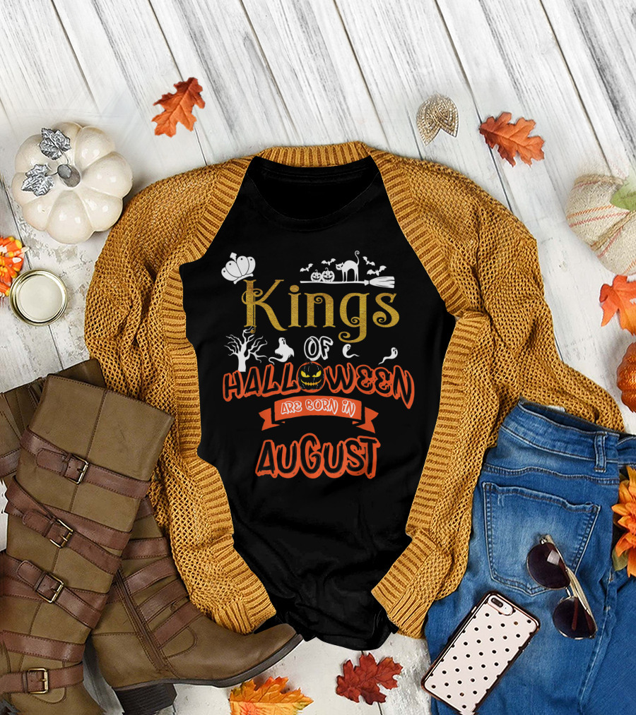 Kings of Halloween Are Born in August Featuring Ghosts and Pumpkins T-Shirt