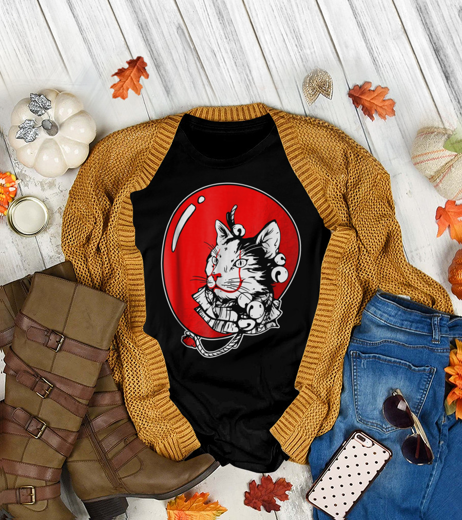 Kitten Clown Balloon Face with Bells T-Shirt