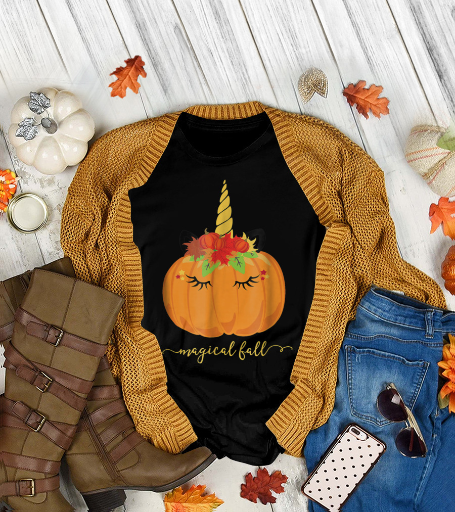 Magical Fall Pumpkin Unicorn T-Shirt