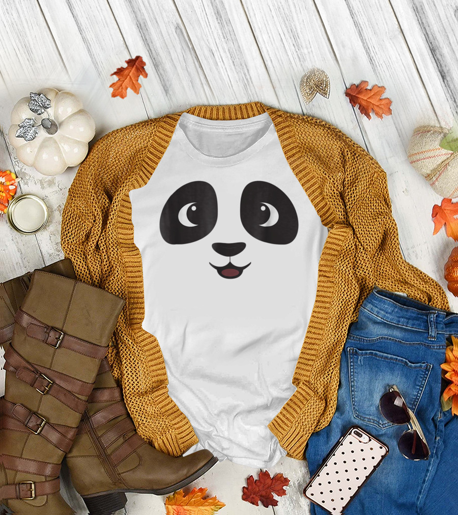 Panda Face Cute Halloween Costume Trick Treat Adorable Eyes T-Shirt