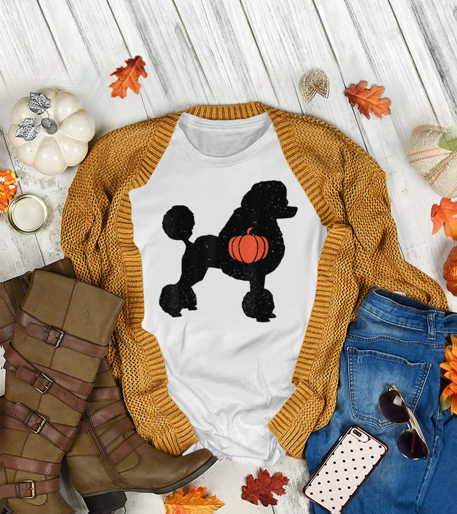 Poodle with Pumpkin Silhouette Halloween T-Shirt
