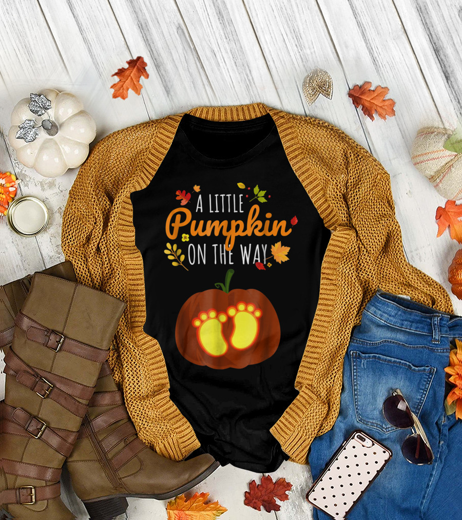 A Little Pumpkin on the Way Pregnant Halloween Funny Pumpkin T-Shirt