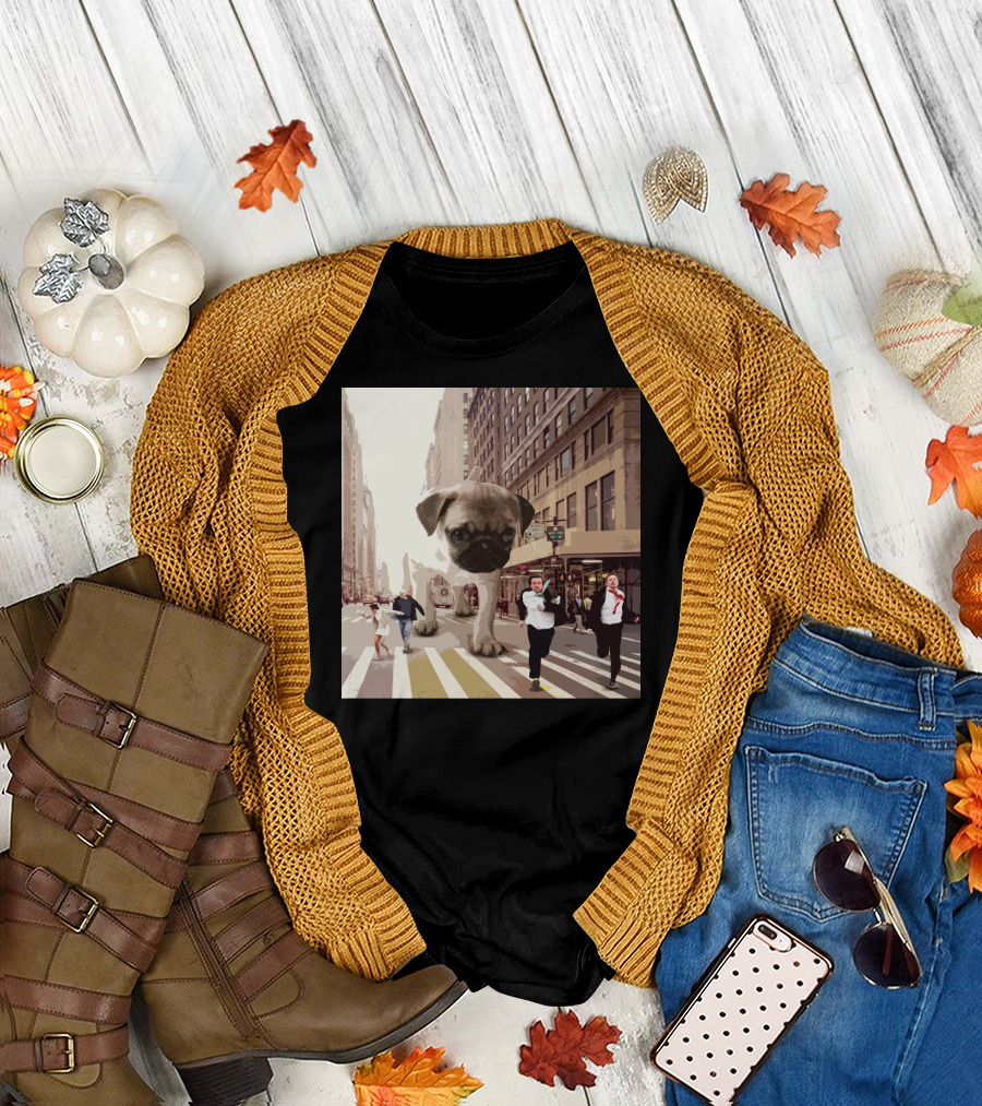 Pugzilla Funny Pug in Cityscape for Dog Lovers Fandom T-Shirt