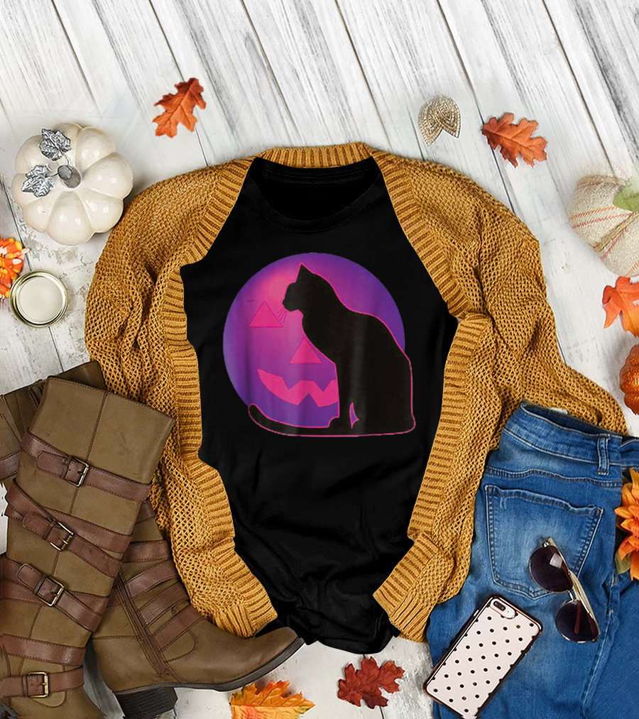 Pumpkin Moon Cat Silhouette Halloween Scene T-Shirt