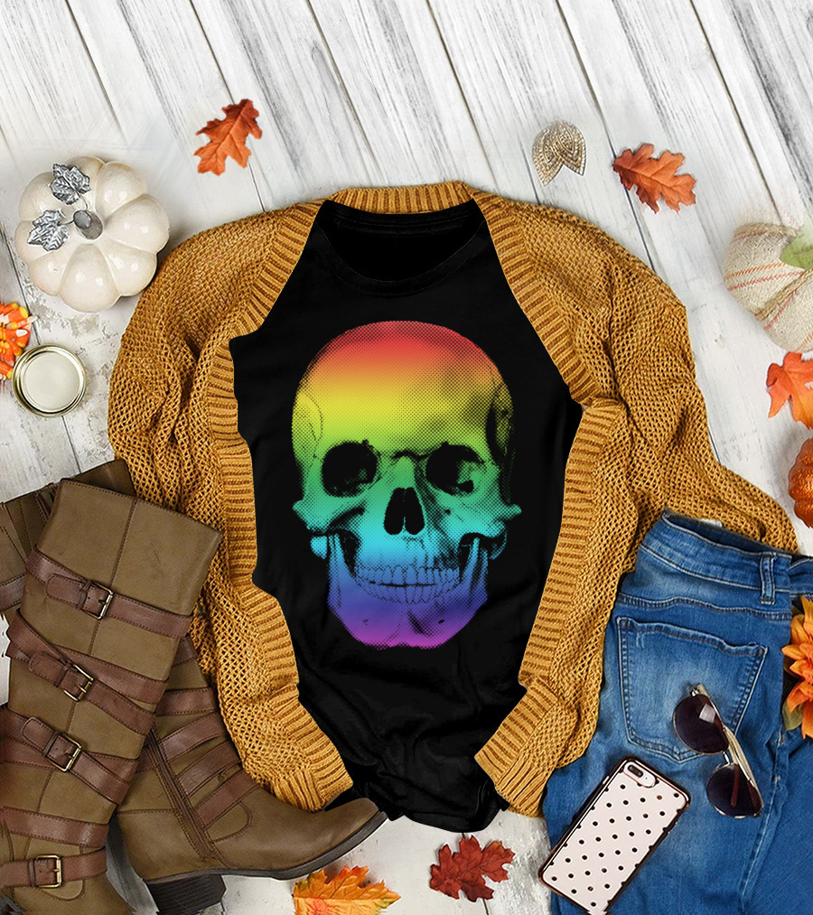 Rainbow Gradient Halftone Skull T-Shirt