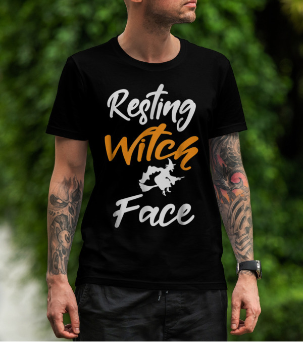 Resting Witch Face Funny Halloween Witch Pun With Flying Witch T-Shirt