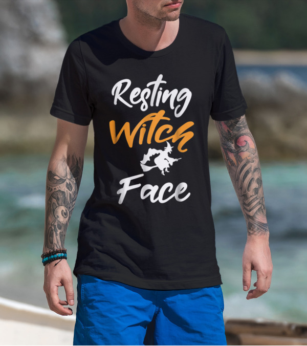 Resting Witch Face Funny Halloween Witch Pun With Flying Witch T-Shirt