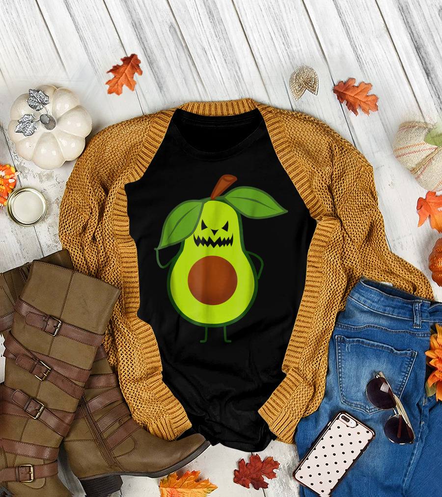Scary Avocado Halloween Lazy Party Last Minute Pumpkin Face T-Shirt