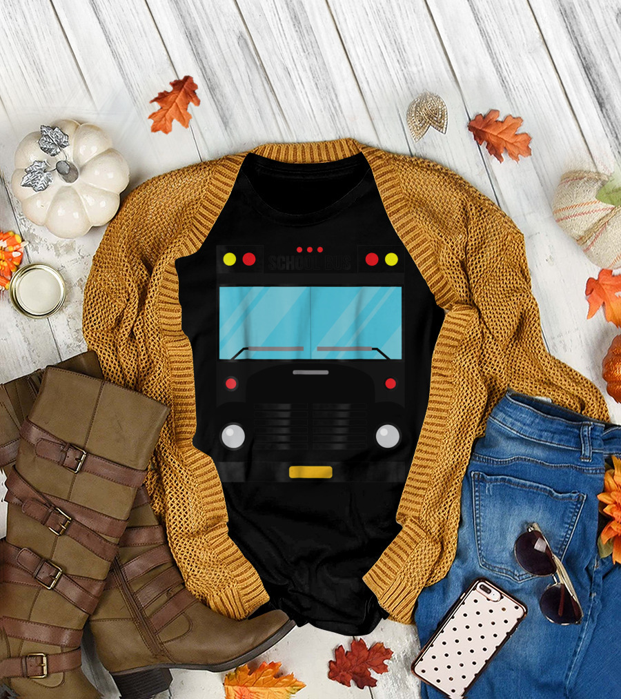 School Bus Front View Illustration with Lights and Windows T-Shirt