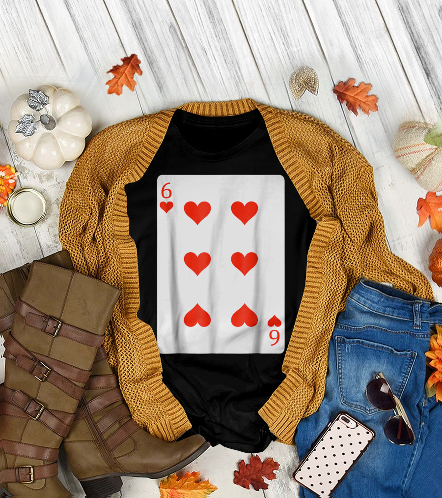 Six Of Hearts Playing Card Costume Poker T-Shirt