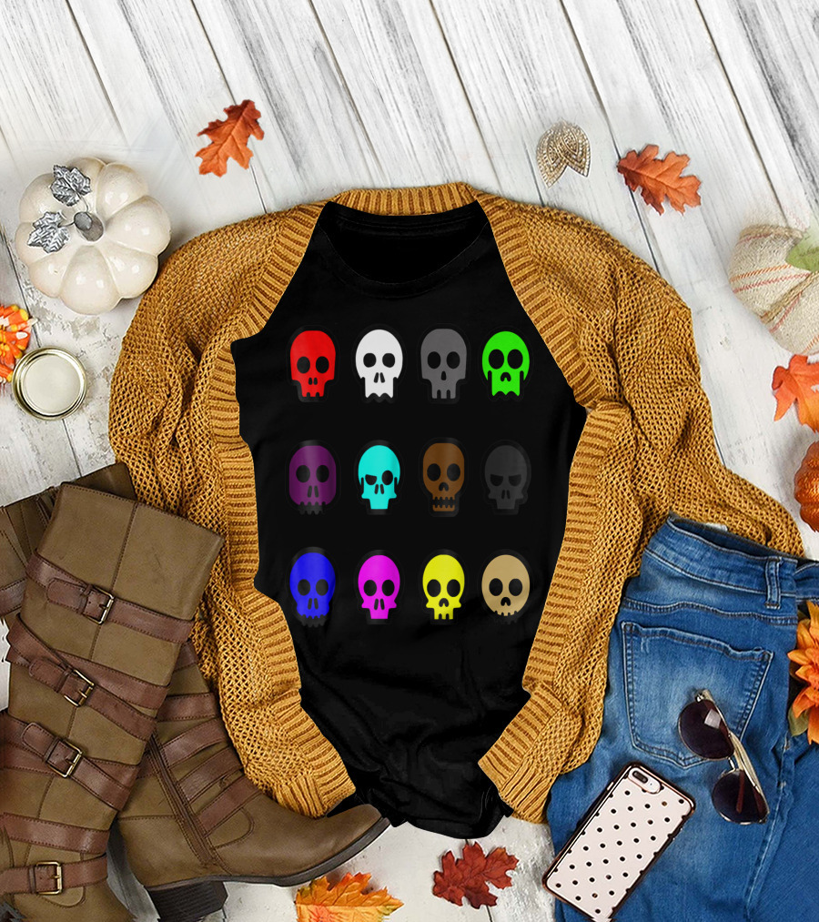 Colorful Comic Skull Collection I Love T-Shirt