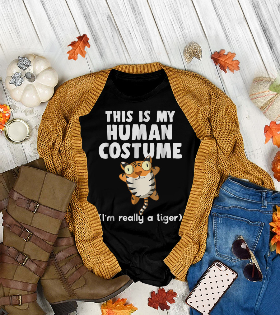 This Is My Human Costume I'm Really A Tiger Cute Animal Cartoon T-Shirt