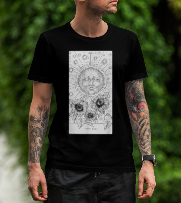 The Sun Tarot Card With Radiant Face Sunflowers And Celestial Stars T-Shirt