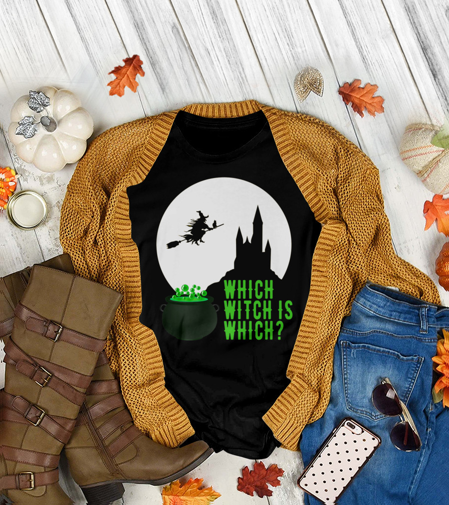 Which Witch Is Which Midnight Flight Cauldron and Castle T-Shirt