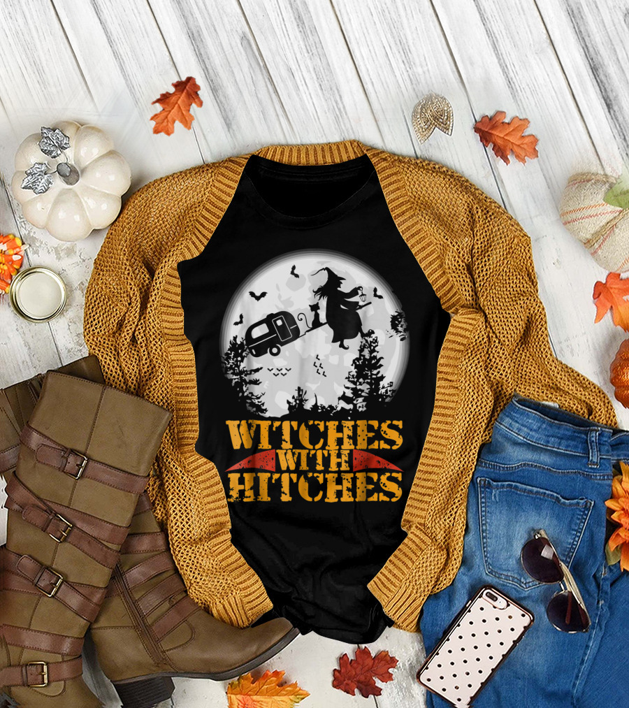 Witches With Hitches Funny Camping Moonlit Night Adventure T-Shirt