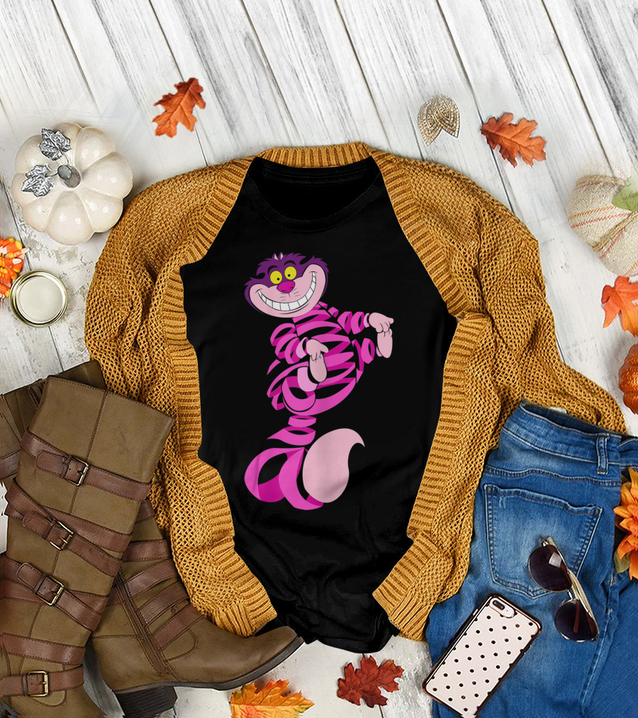 Crazy Cheshire Cat Wonderland Cats Striped Pink and Purple Grin T-Shirt