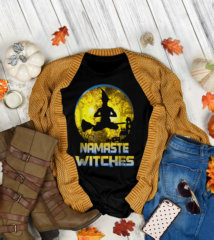 Namaste Witches Halloween Yoga Moon T-Shirt