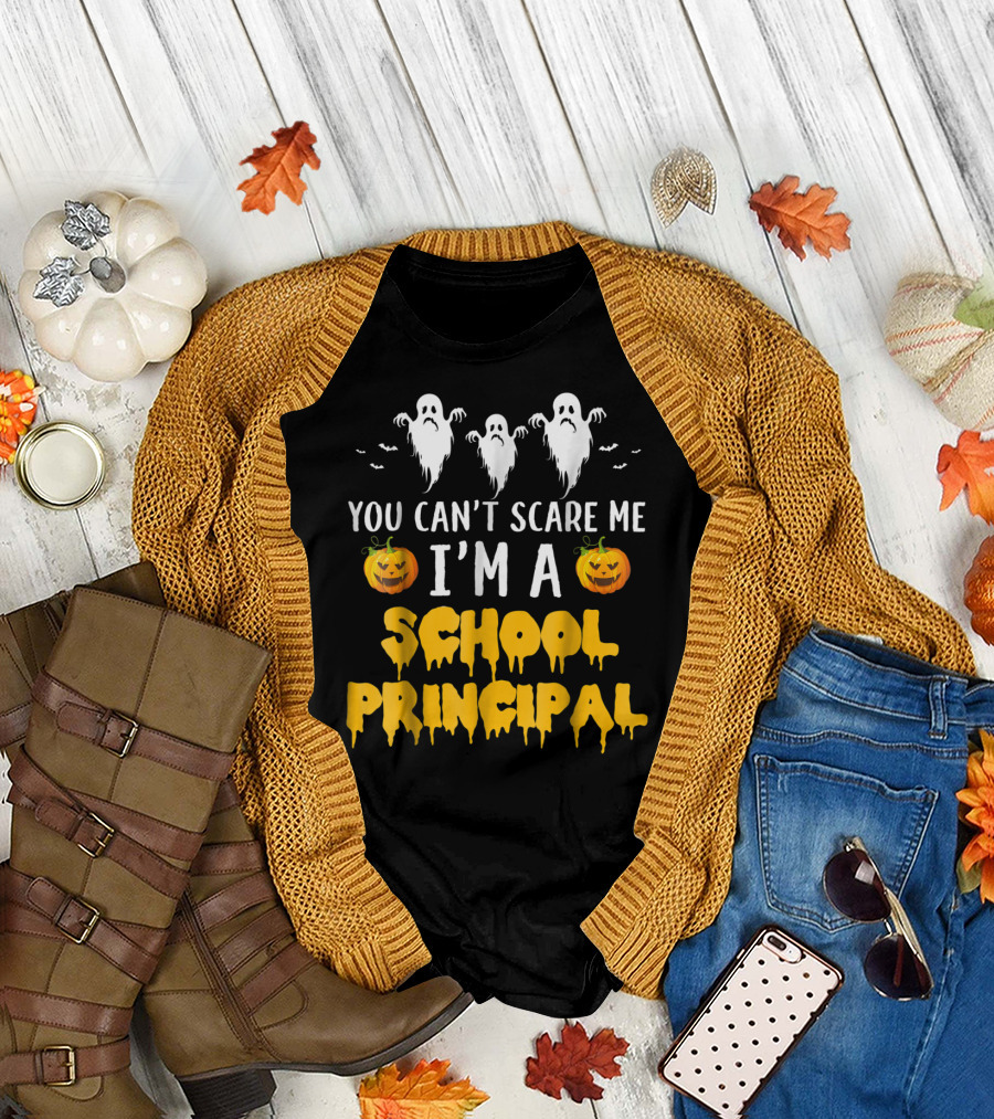 You Can't Scare Me I'm A School Principal Halloween Ghosts and Pumpkins T-Shirt