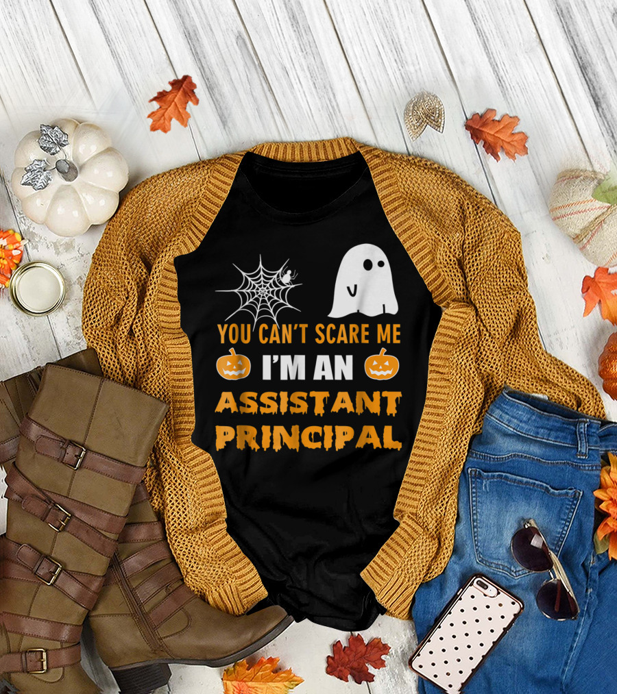 You Can't Scare Me I'm An Assistant Principal Halloween Ghost Spiderweb Pumpkin T-Shirt