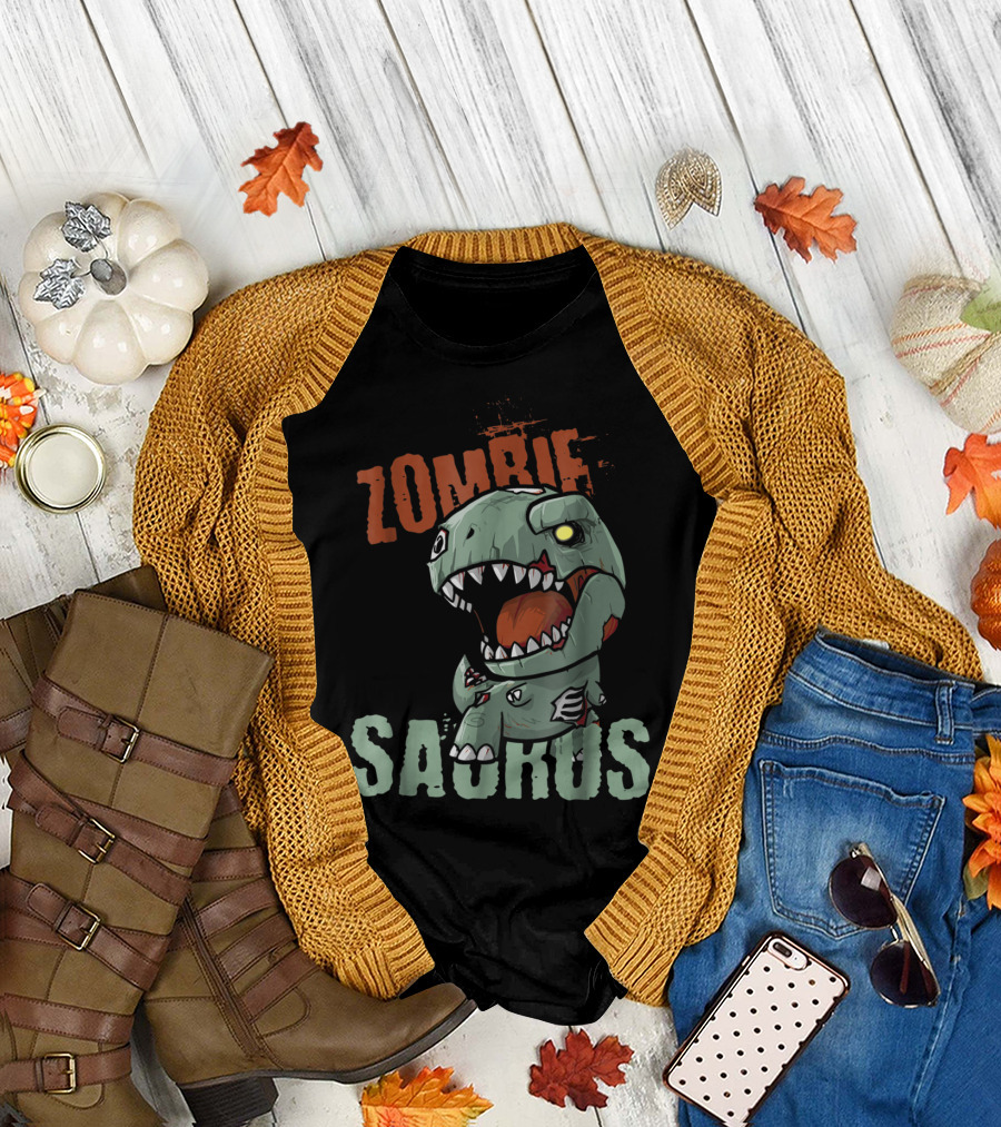 Zombie Saurus Halloween Dinosaur T-Shirt