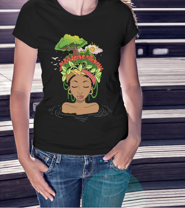African American Afro Nature Dreams Sun And Tree T-Shirt