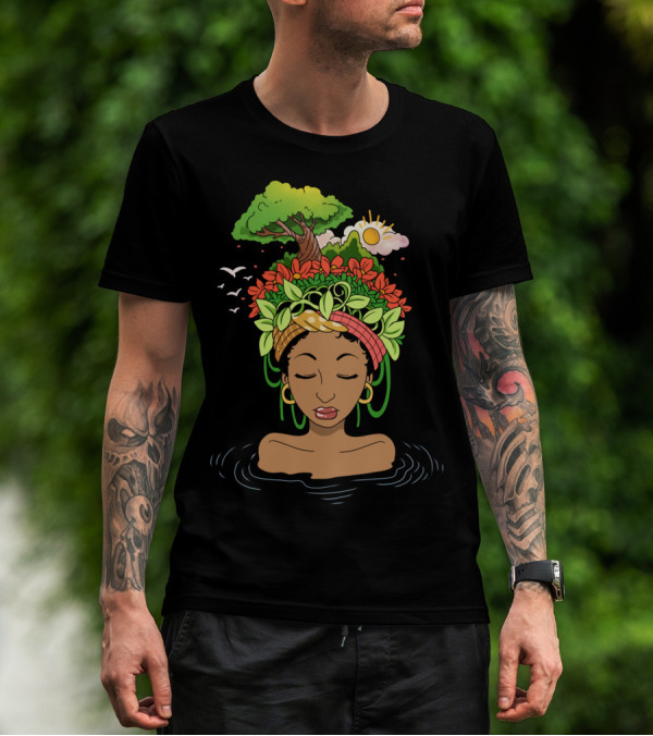 African American Afro Nature Dreams Sun And Tree T-Shirt
