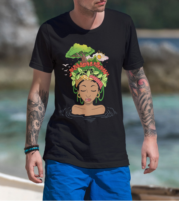 African American Afro Nature Dreams Sun And Tree T-Shirt