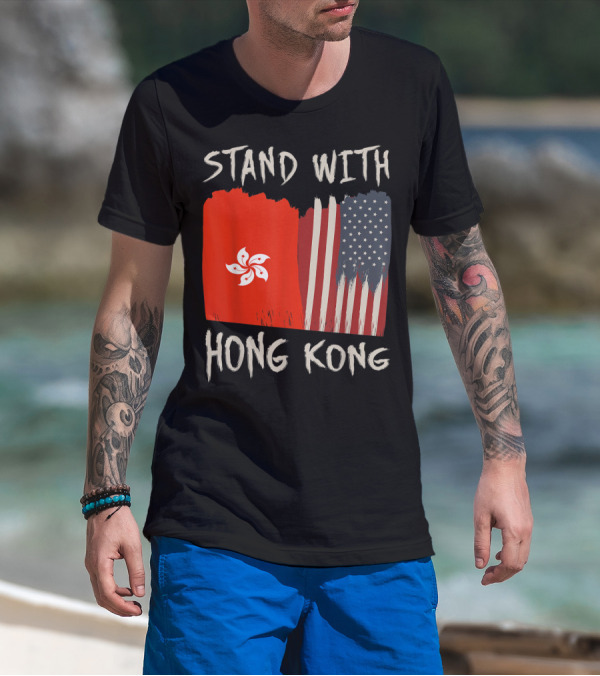 Stand With Hong Kong American Flag Support T-Shirt